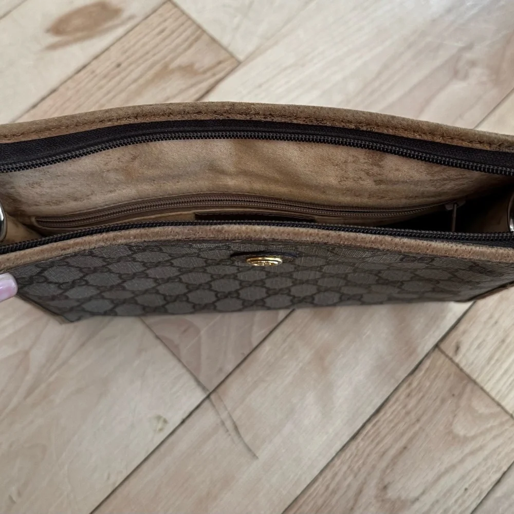 Gucci Vintage Coated Canvas Brown and Tan Monogram Clutch/Pouch